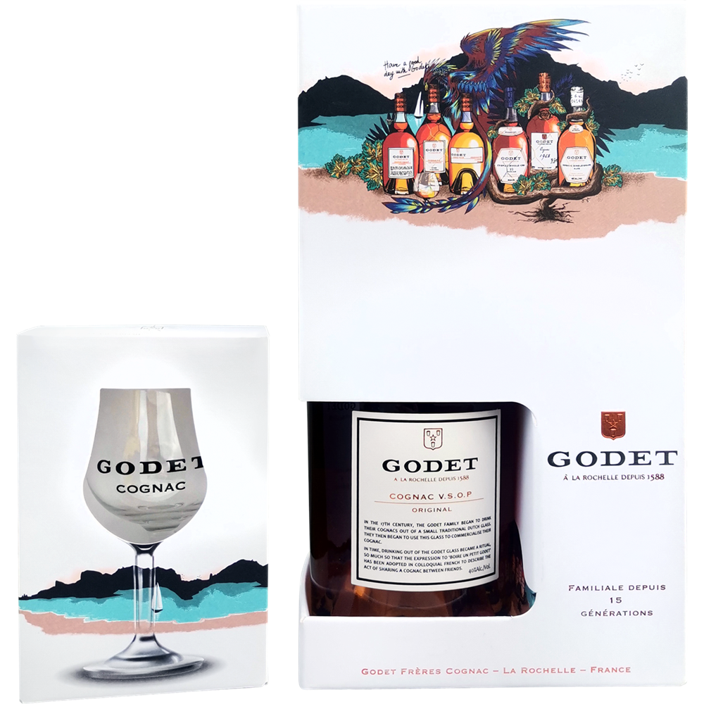 Koniak Godet VSOP 40% 700 ml + 2 szklanki