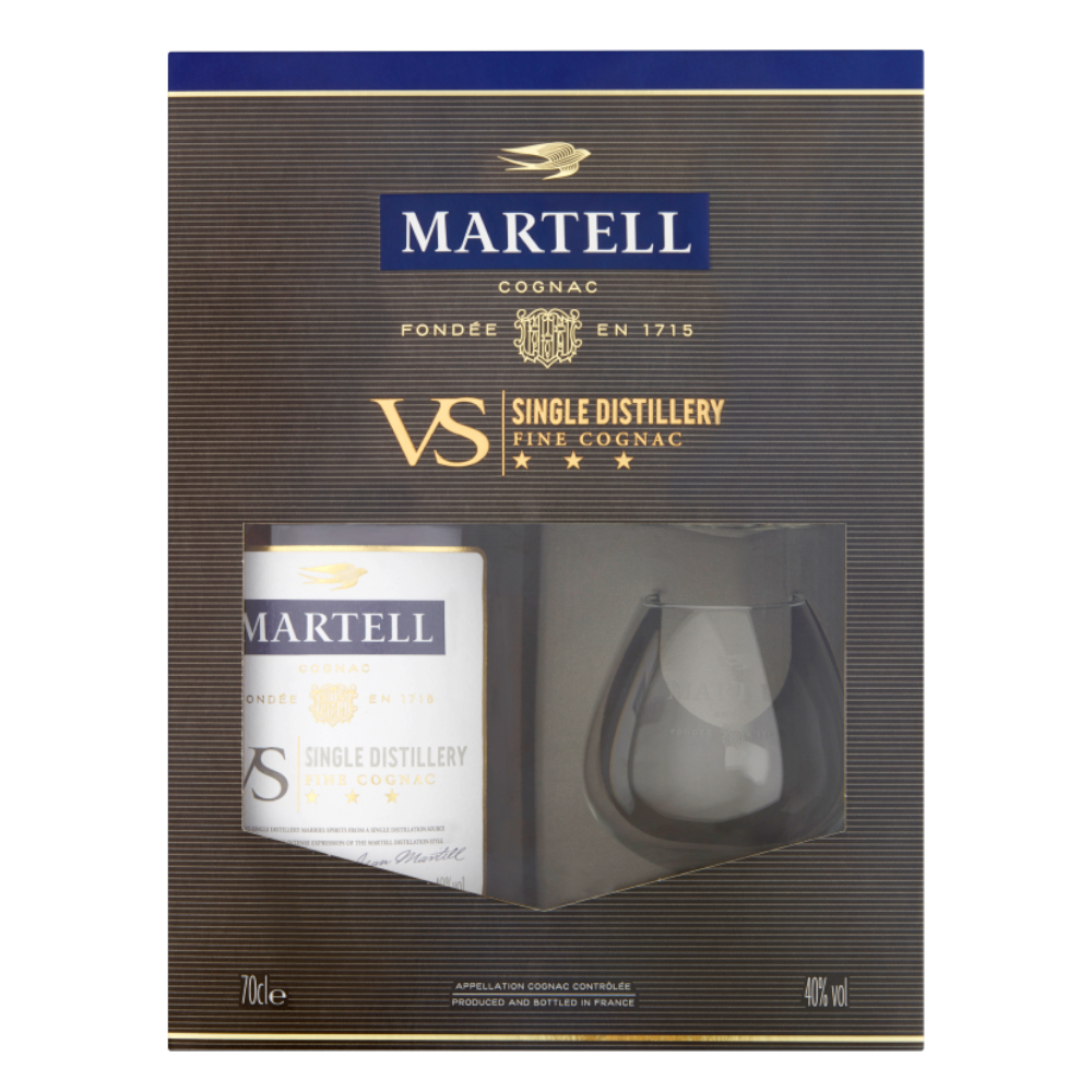 Koniak Martell VS 40% 700 ml + kieliszki