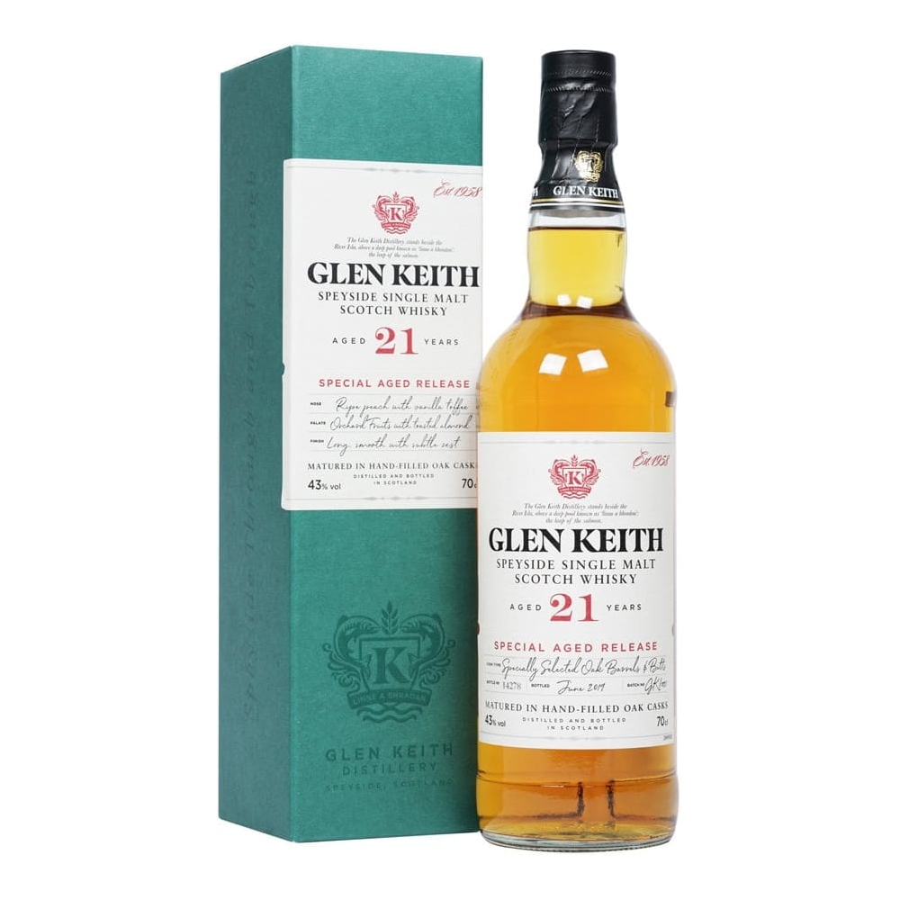 Whisky Glen Keith 21 YO 43% 700 ml zestaw