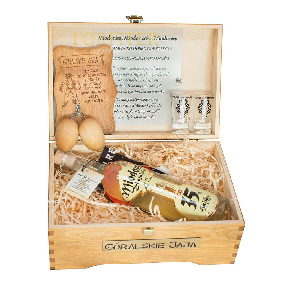Wódka Góralskie Jaja Kuferek Miodonka 35% 500 ml zestaw