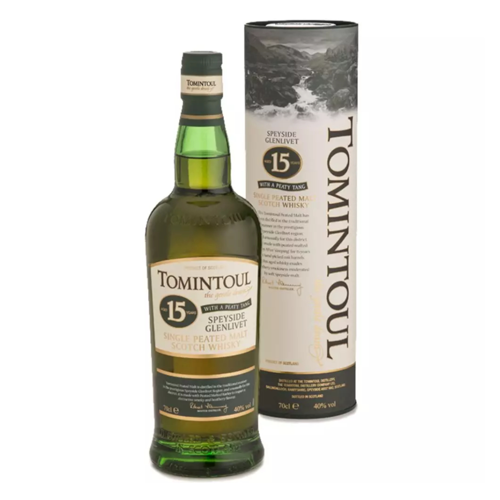 Whisky Tomintoul 15 YO Peaty Tang 40% 700 ml zestaw