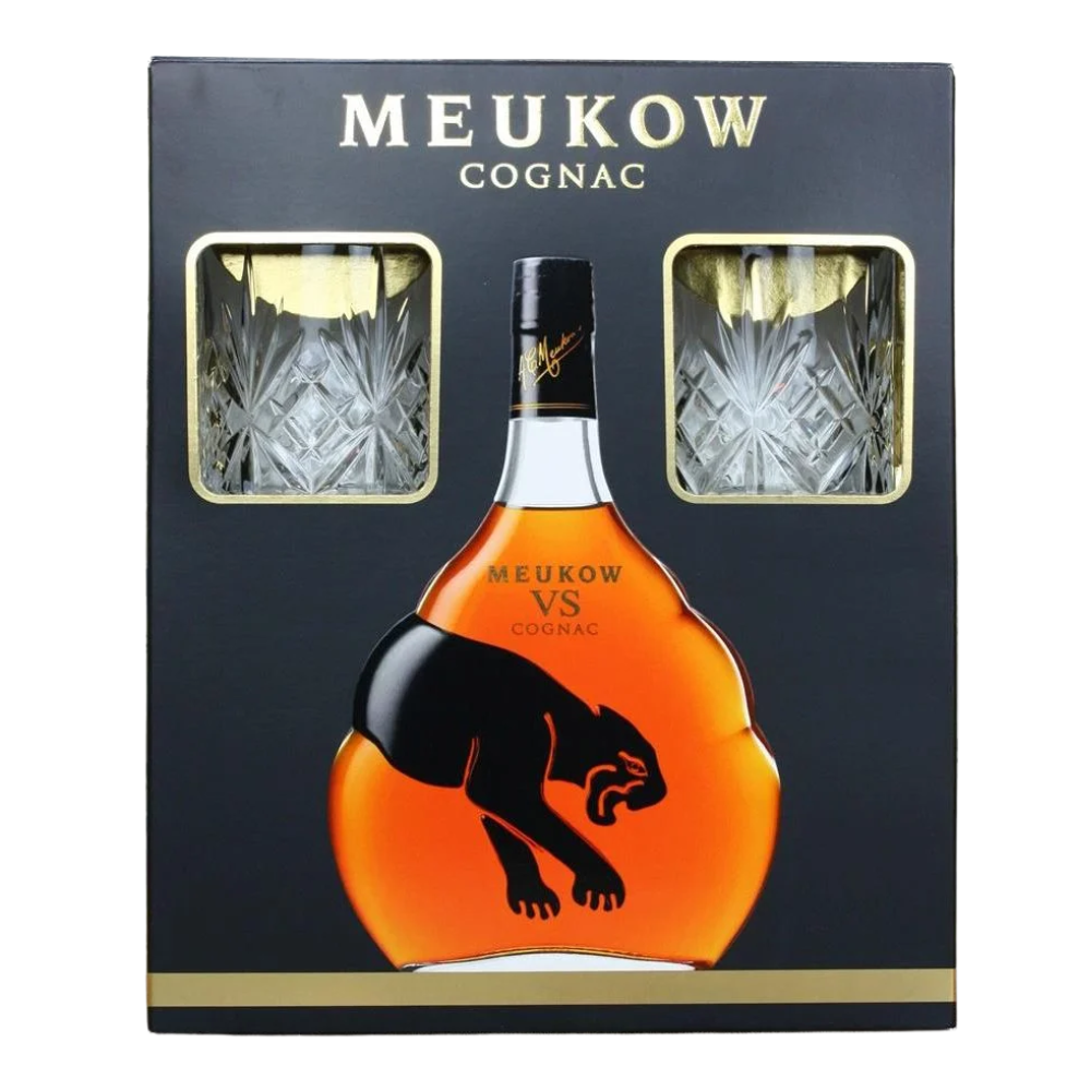 Koniak Meukow VS 40% 700 ml + karotnik + 2 szklanki